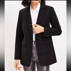 NWT LOFT Women's Brushed Herringbone Long Modern Blazer Black Size 10 Pockets